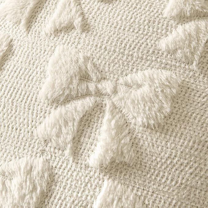 MIULEE Beige Bow Pillow Covers Coquette Room Decor Aesthetic Set of 2 Spring Decorative Cute Girl Soft Plush Faux Pillowcase for Preppy Room Decor Bedroom Couch,18x18 Inch