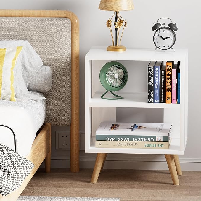 Night Stand, White Nightstand, Modern End Table with Open Storage, 2-Tier Bedside Table for Small Space, Living Room, Bedroom