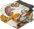 Queen Boho Throw Blanket for Bed, 100% Cotton Muslin Soft Throw-Floral Farmhouse Rustic Decor Blanket for Couch Sofa Quilt and Gift, 80" x 90"-BeigeWhite