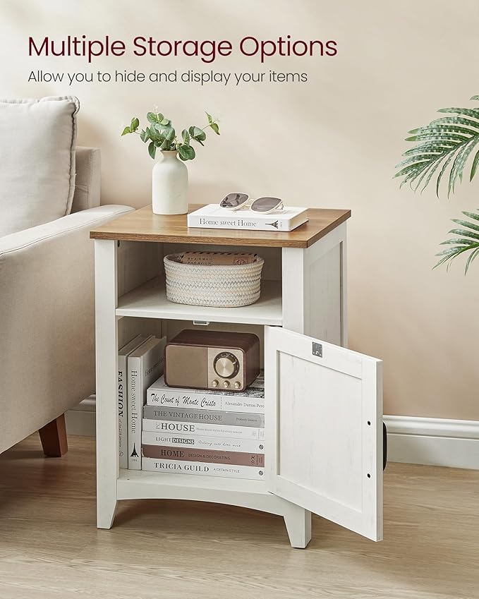VASAGLE LIRY Collection - Farmhouse Nightstand with Barn Door, Set of 2, Bedside Table with Storage, Side End Table, Night Stand, Open Compartment, for Bedroom, Rustic White and Honey Brown ULET809K41 | with Barn Door, with Storage, Open Compartment, f...