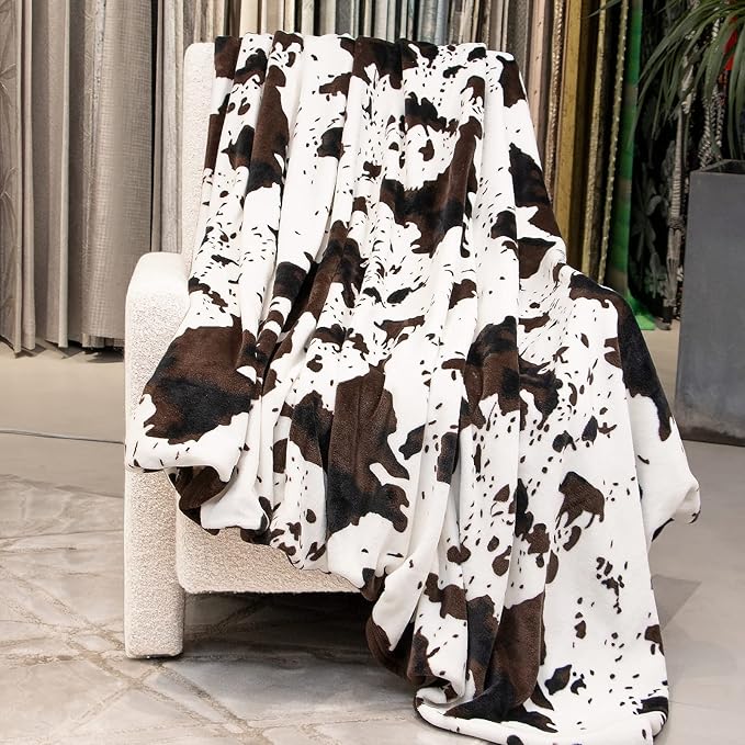 Twin Size Blanket for Bed Couch, Soft Cozy Plush Large Black & White Cow Print Fleece Throw Blanket for Adults & Kids, Cute Farmhouse Home Room Decor, 60x80 Inches