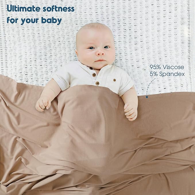 GRSSDER 2 Pack Newborn Swaddle Blanket, Ultra Soft Stretchy Jersey Knit Extra Large Size 33 x 44 Receiving Blankets for Easy Swaddling Baby Snug and Cozy