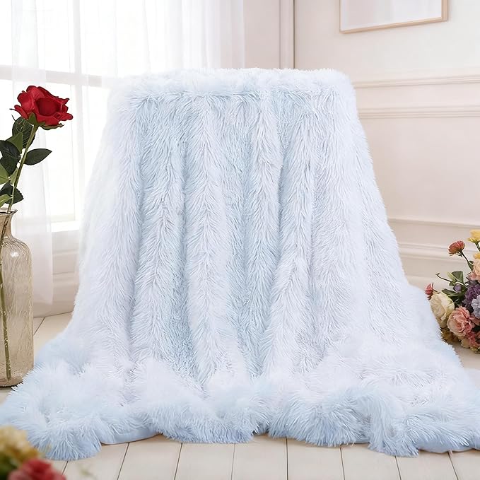 Plush Super Soft Blanket Bedding Sofa Cover Furry Fuzzy Fur Warm Throw Qulit Cozy Couch Blanket for Winter (63"x79",White)