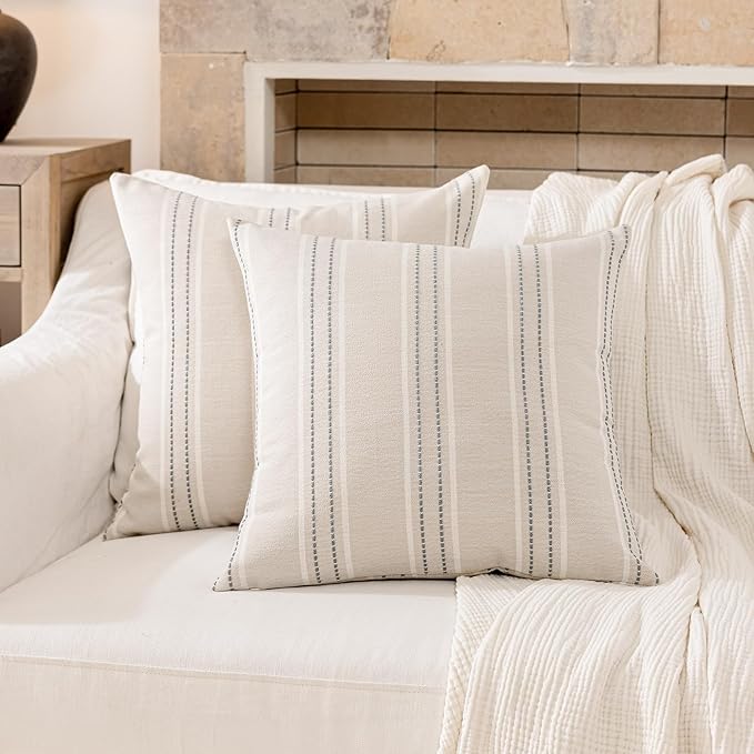 Hckot Throw Pillow Covers 22x22 Set of 2 Grey Pillow Covers Farmhouse Decorative Pillows Textured Linen Square Cushion Covers for Sofa Couch Bed Living Room Decor(Light Grey)