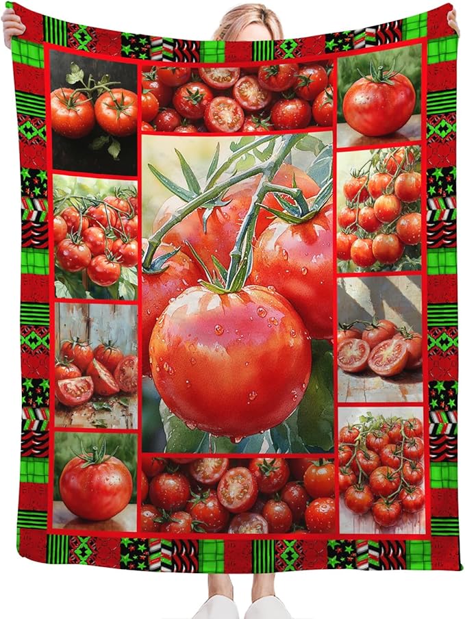 Tomato Blanket for Girls Women Adults Kids Soft Cozy Fleece Healthy Fruits Vegetables Throw Blankets Gifts Warm Flannel Plush Lightweight Decor for Couch Bed Sofa 60"X50"