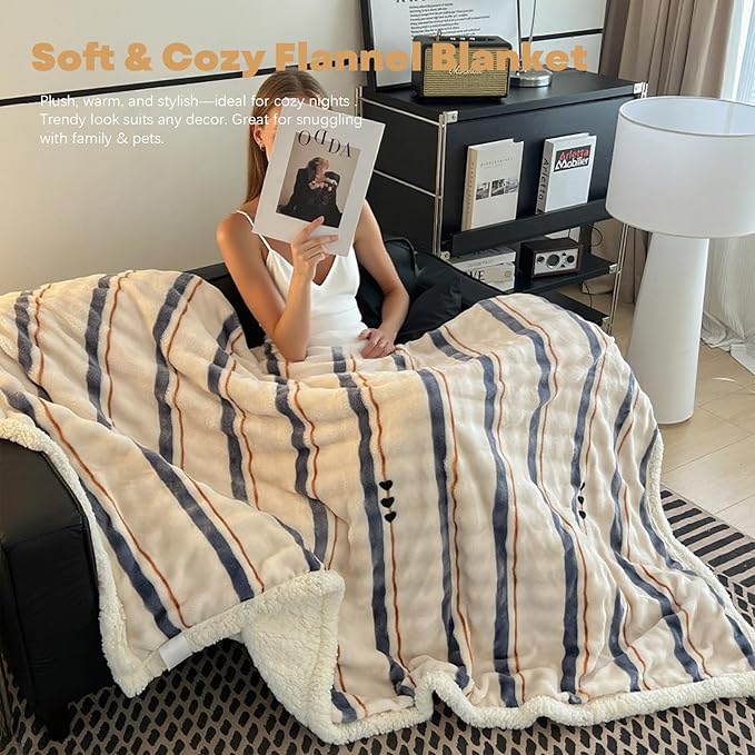 Fluffy Reversible Fleece Blanket Twin Size 45"x60" - Soft Warm Throw for Bed/Couch - Stylish Winter Home Decor,Christmas Birthday Gift for Women Her