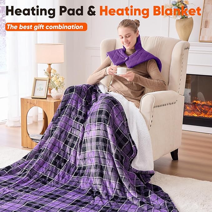 OCTROT Purple Weighted Heating Pad for Neck Shoulders and Back, for Mom Wife Grandma, Birthday Gifts for Mom Older Women, Electric Heated Blanket with 9 Heat Options 4 Auto-Off Timer