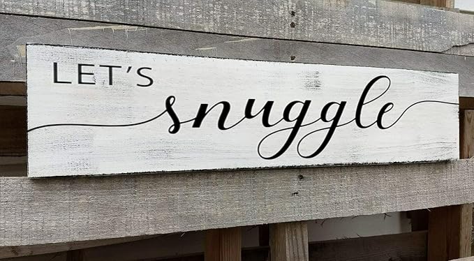 Rustic Farmhouse Bedroom Wall Decor, Let's Snuggle Sign, Master Bedroom Wall Decor Sign for Above Bed (Let's Snuggle) 4x16 Inch