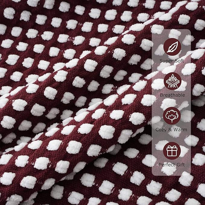 BATTILO Red Textured Dot Throw Blanket for Couch, Knit Fuzzy Fluffy Soft Blankets, Cozy Warm Lightweight Chenille Blanket for Bed, Sofa, Home Decor, 50"x60"