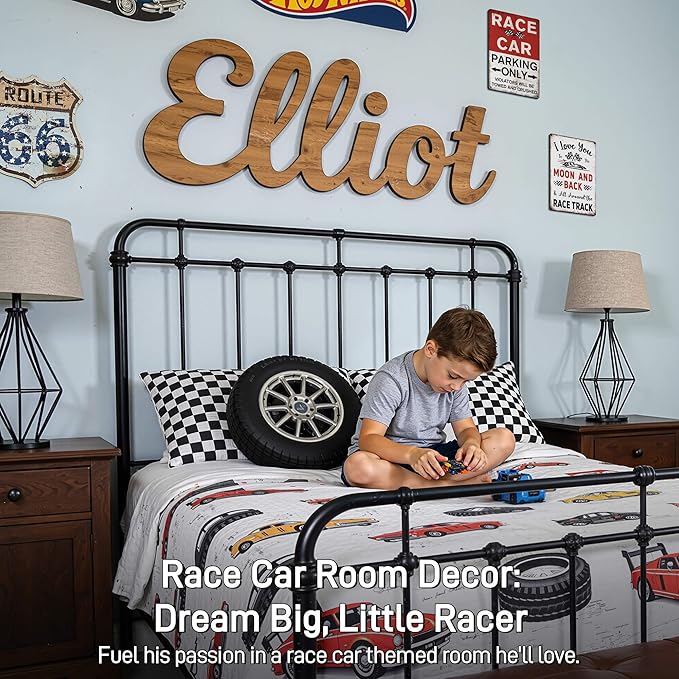 Race Car Room Decor for Boys - "I Love You To The Moon And Back" Vintage Metal Sign 12x8 Inch, Racing Car F1 Wall Art for Kids Room Nursery Garage Man Cave Bedroom