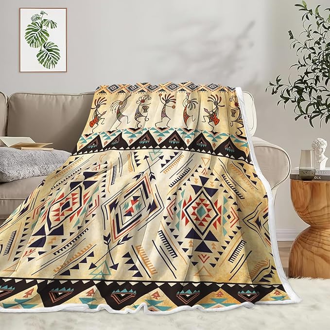 JAWO Southwestern Throw Blankets, Southwestern Native America Ethnic Tribal Cozy Warm Bed Couch Blanket, Retro Theme Fleece Flannel Throws to Decorate The Room and Bedroom 60X70IN