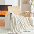 3D Bubble Plush Blanket Textured Fleece Throw Soft Warm Cozy Blanket Couch Bed Twin Snow White 60x80 Inches