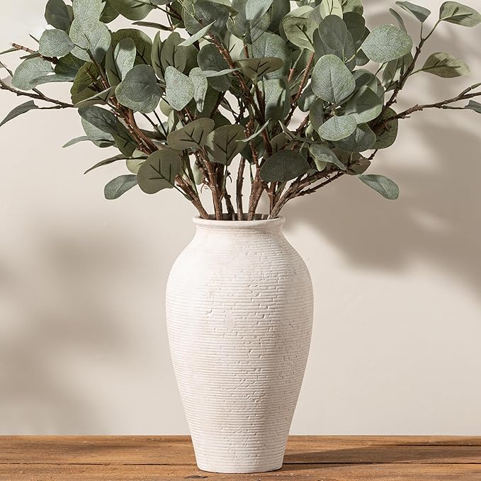 Vanselia Ceramic Flower Vase Home Decor - Large Tall Farmhouse Table Vases Rustic Vintage Living Room Kitchen Bedroom Decorations for House Book Shelf Office Coffee Desk Dining Fireplace (11" Rustic)