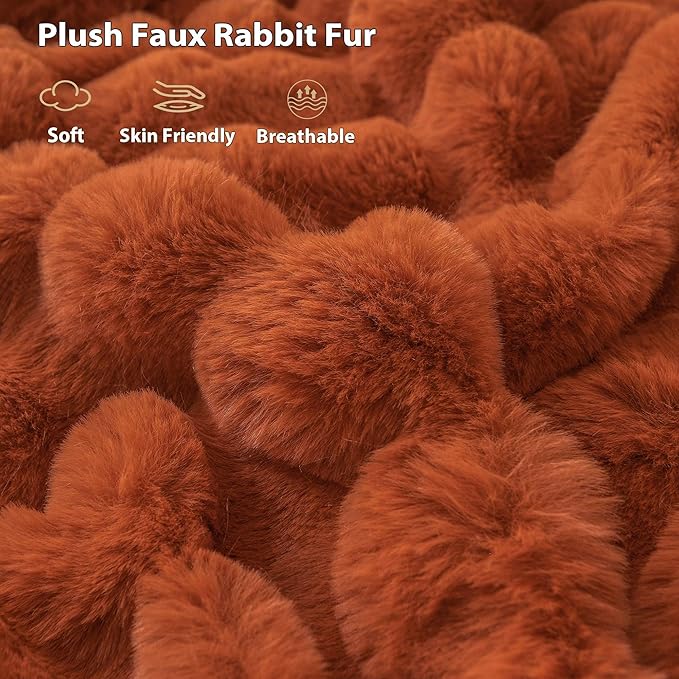 LIFEREVO Fluffy Faux Rabbit Fur Bubble Throw, Plush Shaggy Blanket for Couch Sofa Chair, Soft Cute Furry Bed Blanket Adults Kids Teens Girls, Fuzzy Throw for Bedroom Living Room, 50x60, Burnt Orange