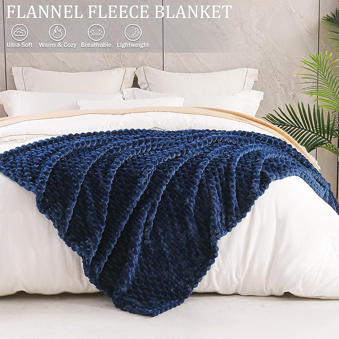 Exclusivo Mezcla Fleece King Blanket for Bed, Extra Large Fuzzy Navy Blue Bed Blankets, Soft Cozy Plush Sofa Throws for All Seasons, 90x104 Inches