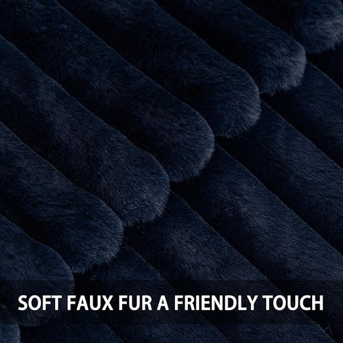 Aegero Pack of 2 Faux Fur Fall Throw Pillow Covers 20x20 Inch, Soft Plush Striped Neutral Couch Pillow Cover, with Velvet Back Modern Home Decor for Sofa Living Room Couch Bed Dark Blue