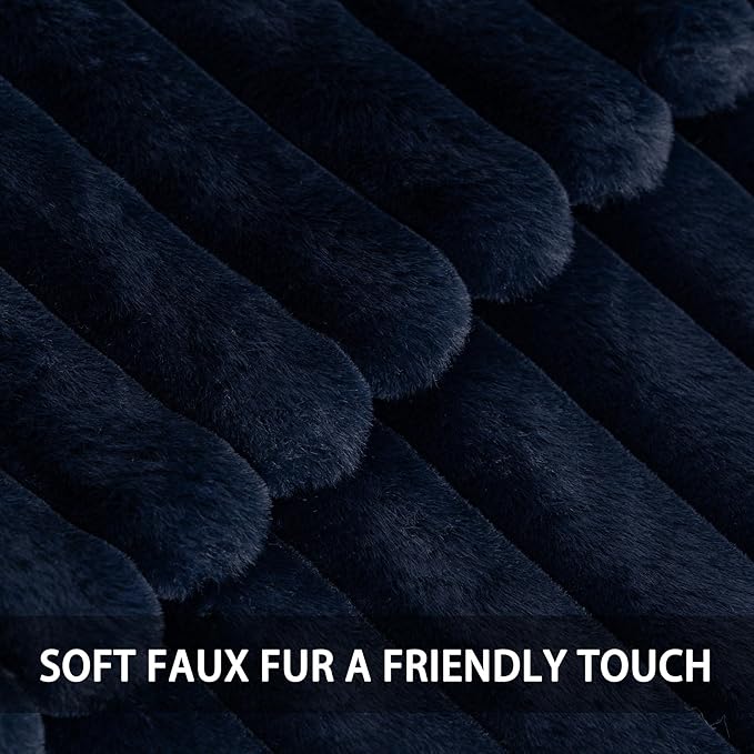 Aegero Pack of 2 Faux Fur Fall Throw Pillow Covers 22x22 Inch, Soft Plush Striped Neutral Couch Pillow Cover, with Velvet Back Modern Home Decor for Sofa Living Room Couch Bed Dark Blue