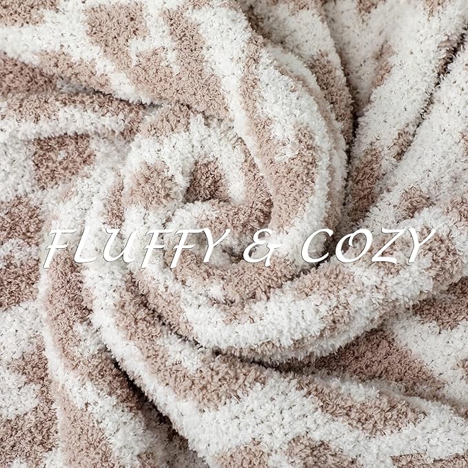 bearberry Fuzzy Leopard Knitted Throw Blanket Soft Cozy Warm Microfiber Blanket for Couch Sofa Bed Travel (Stone/Cream, 51"x70")