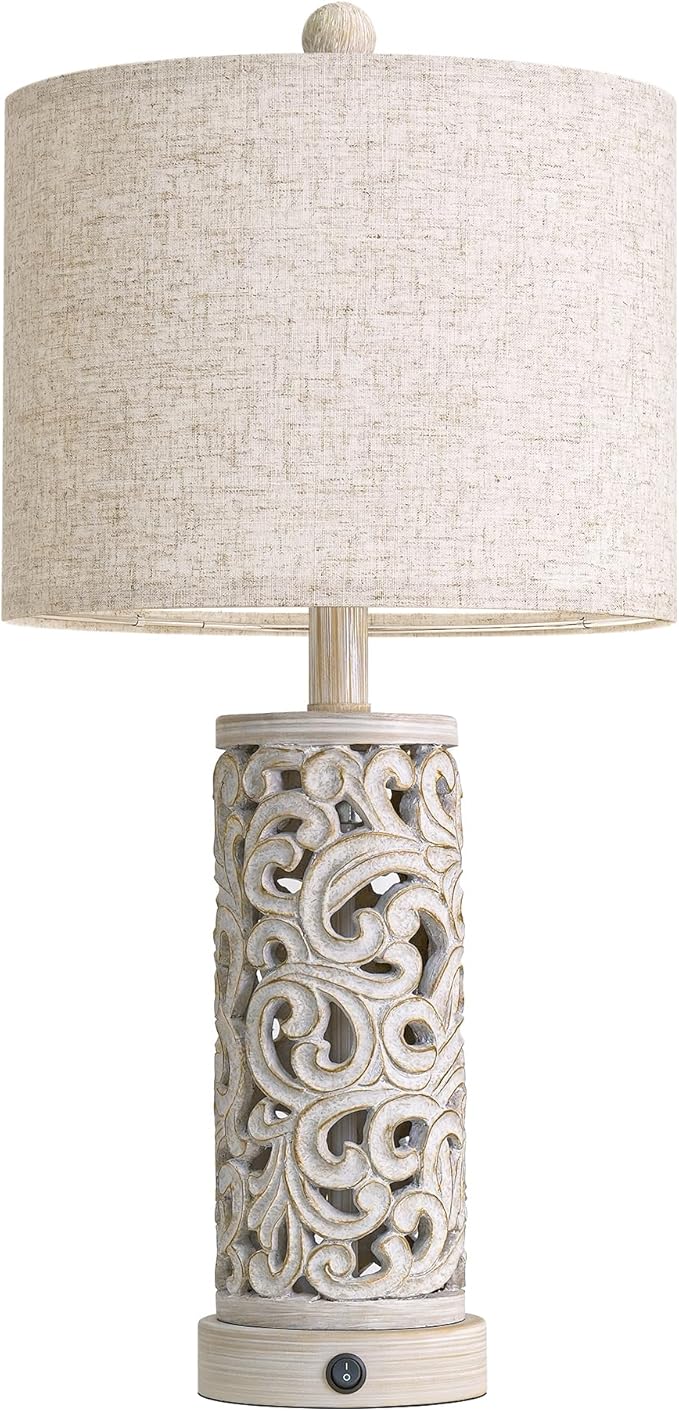 22" Dual Light Table Lamps for Living Room, USB A+C Table Lamp for Bedroom, Farmhouse Lamps for Night Stands with Linen Shade for Home Office(Bulb Included)