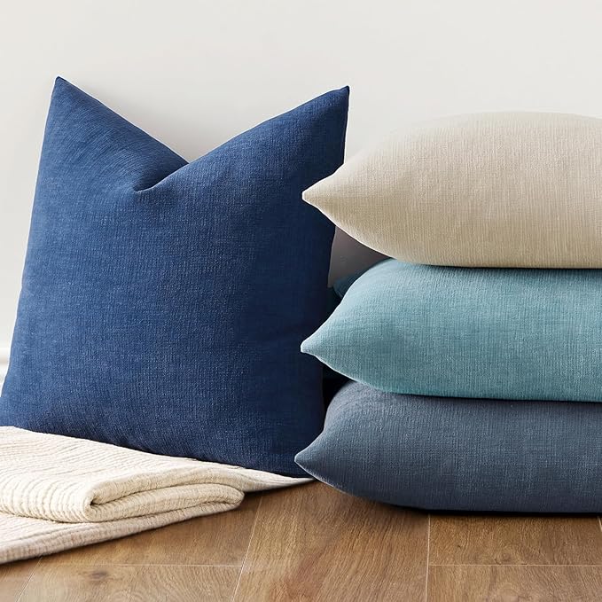 MIULEE Navy Blue Couch Pillow Covers 22x22 Inch, Set of 2 Soft Chenille Decorative Euro Throw Pillow Covers Farmhouse for Sofa Living Room Bed