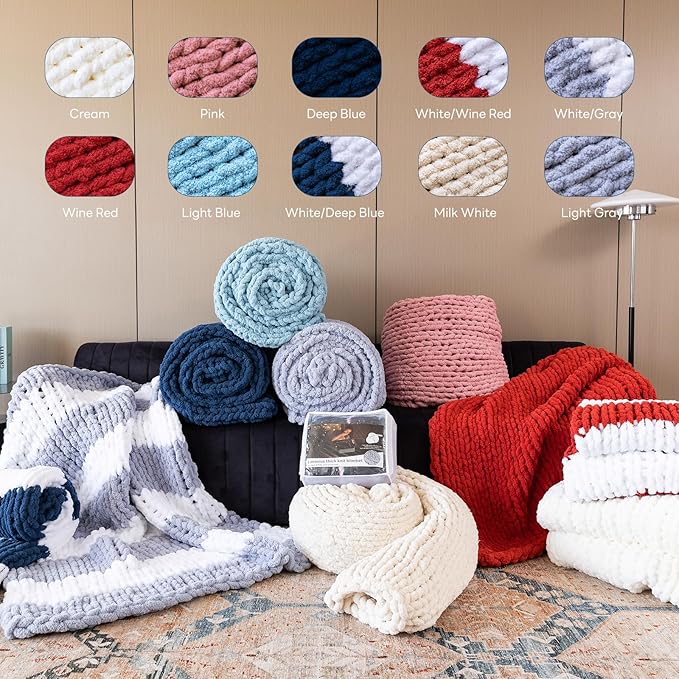 Chunky Knit Blanket - Luxury Soft Cozy 40 * 50 Throw Blanket,100% Woven Blanket Rope Knot Throw Blanket for Couch, Sofa, Home Decor, Gift - Machine Washable（Light Blue）