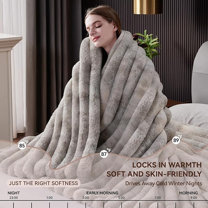 Fluffy Faux Fur Throw Blanket, Thick 1000GSM Soft Cozy Throw Blankets for Bed, Luxury Plush Striped Warm Fuzzy Blanket for Couch LivingRoom Home Decor & Gifts(50" x 70",Tie-dye Grey)