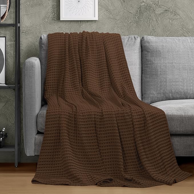 Utopia Bedding Brown 100% Cotton Waffle Blanket 300 GSM [King - 90x108 Inch] Soft Lightweight Breathable Bed Blanket for All Season