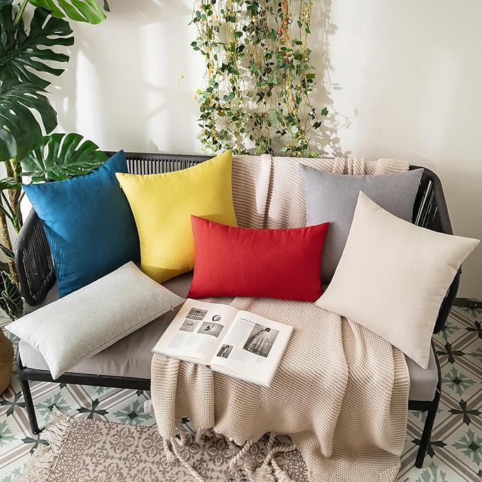 MIULEE Pack of 2 Decorative Outdoor Solid Waterproof Throw Pillow Covers Faux Linen Garden Farmhouse Cushion Cases for Summer Patio Tent Balcony Couch Sofa 20x12 Inch Red