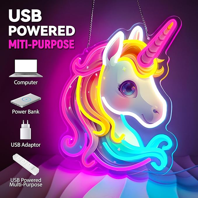 Unicorn Neon Sign, Colorful Unicorn Neon Signs for Wall Decor, Dimmable Acrylic Neon Lights for Girls Room Bedroom School Classroom Party Decorations Nursery, Perfect Gifts