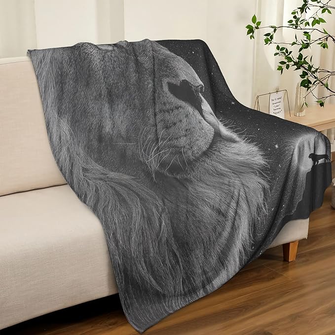 Lion Throw Blanket Soft Warm Cozy Lions Wildlife Blankets Fuzzy Plush Fleece Lion Blanket Gifts for Couch Bed Sofa Home Decor 40''X50''