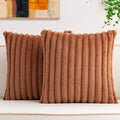 Aegero Pack of 2 Faux Fur Fall Throw Pillow Covers 16x16 Inch, Soft Plush Striped Neutral Couch Pillow Cover, with Velvet Back Modern Home Decor for Sofa Living Room Couch Bed Dark Brown