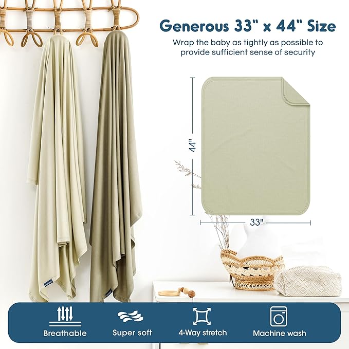 GRSSDER 2 Pack Newborn Swaddle Blanket, Ultra Soft Stretchy Jersey Knit Extra Large Size 33 x 44 Receiving Blankets for Easy Swaddling Baby Snug and Cozy