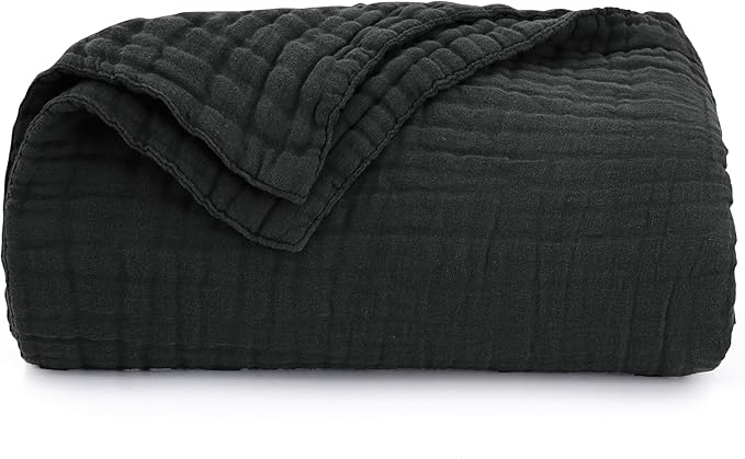 Love's cabin 100% Cotton Muslin Blanket, 6 Layer Lightweight Breathable Gauze Twin Size Blanket 60 x 80 Inches, Soft Summer Blanket for Bed or Couch, Black