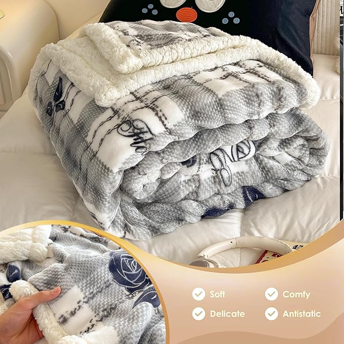 Reversible Soft Fleece Throw Blanket Queen 90"x90" - Warm Plush Fluffy Thick Blanket for Couch & Bed - Machine Washable,Winter Gift for Mom Women Girls
