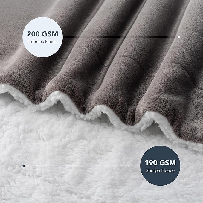 Berkshire Blanket-Sherpa Fleece Blanket, Warm and Soft Loftmink Reversible Blanket for Bed, Sofa and Travel, Charcoal Grey, 90 in x 90 in