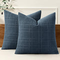 MIULEE Decorative Linen Check Throw Pillow Covers Neutral Farmhouse Vintage Pillow Covers 18x18 Set of 2 Boho Modern Home Decor for Sofa Couch Bedroom Cushion Deep Blue