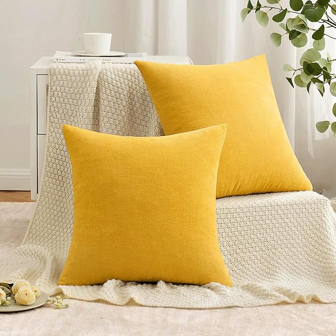MIULEE Yellow Couch Pillow Covers 20x20 Inch, Set of 2 Soft Chenille Spring Decorative Square Throw Pillow Covers Farmhouse for Sofa Living Room Bed