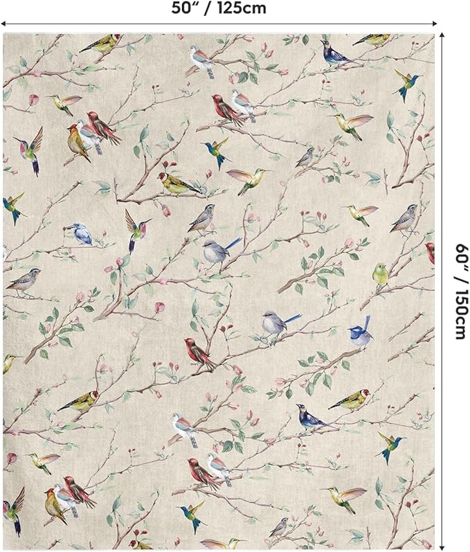 Horaldaily Spring Summer Flannel Blanket Throw, Birds Branch Biege Floral Soft Fuzzy Plush Cozy Fleece Blankets for Couch Sofa Bed Lounging, Ideal Gifts for Kids Adults Self, 50x60