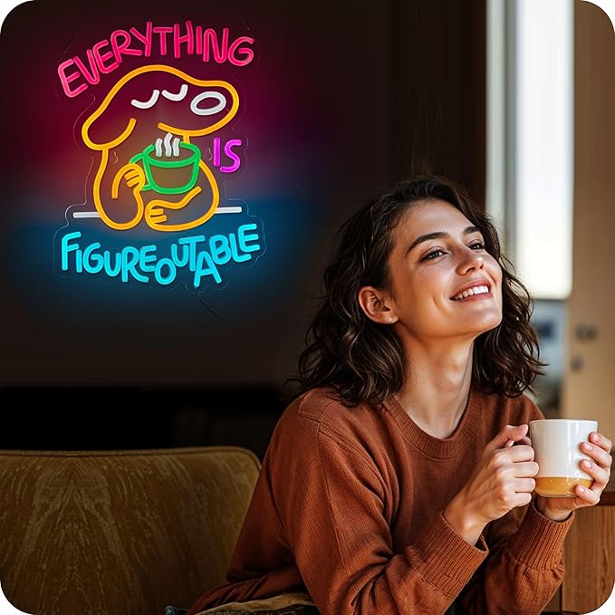 Everything Is Figureoutable Neon Sign Dog Pet Positive Affirmation LED Light for Wall Decor Inspirational Light Up Signs Motivational Art for School Classroom Party Store Home Compatible with Timer