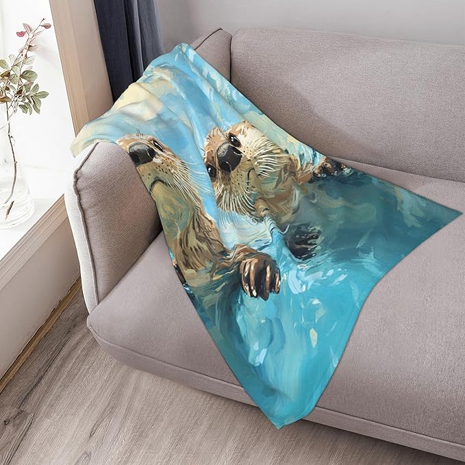 Otter Throw Blanket Soft Warm Cozy Cute Otters Blankets Fuzzy Plush Fleece Otter Blanket Gifts for Couch Bed Sofa Home Decor 40''X50''