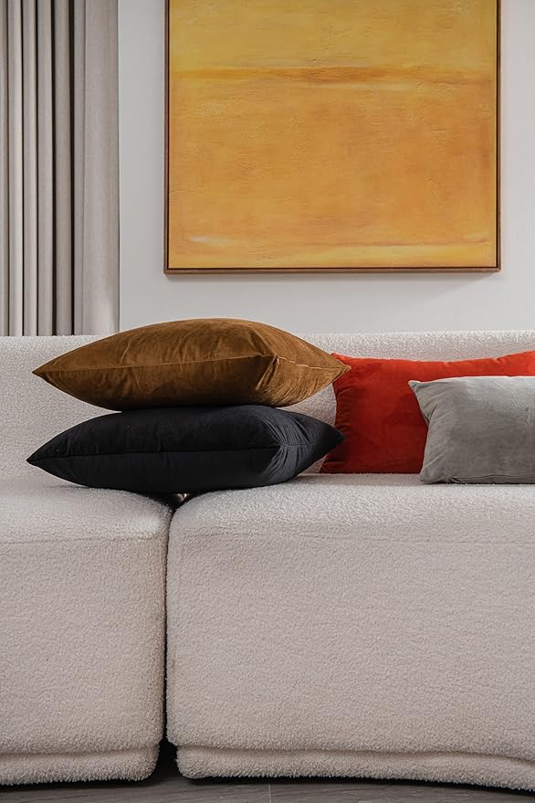 DEZENE Throw Pillow Covers 22x22 Black: Pack of 2 Cozy Soft Velvet Square Modern Luxury Decorative Throw Pillow Cases for Sofa Couch Living Room Bed Home Decor