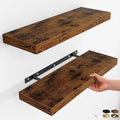 Fun Memories Floating Shelves for Wall, Rustic Wood Wall Mounted Shelves for Bathroom, Bedroom, Living Room and Kitchen, Storage & Home Decor (Set of 2, Brown, 24 in)