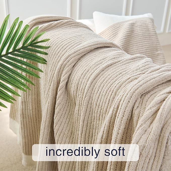 SeaRoomy Knit Throw Blanket,Super Soft Cozy Reversible Waffle Blanket,Warm Fluffy Fuzzy Plush Lightweight Double-Side Blanket for All Seasons for Couch,Sofa,Bed (Solid-Khaki,50"x70")