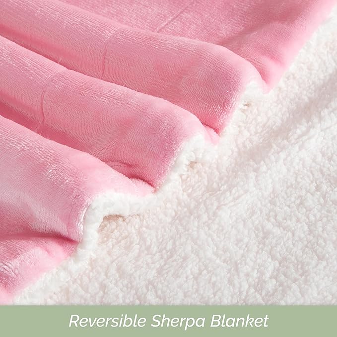Elegant Comfort Ultra Soft Reversible Flannel Sherpa Blanket - Cozy Silky Fleece Throw for Couch, Bed - Plush Fuzzy Warm Winter Blanket for Gift, Queen, Light Pink