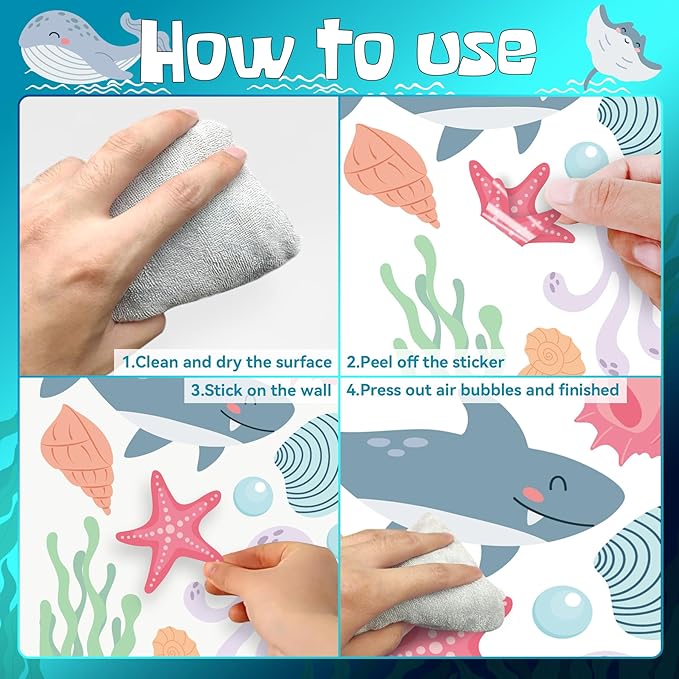 Ocean Animals Wall Decals - 5 Sheets 58 Pcs Under The Sea Theme Wall Decor Peel and Stick Ocean Wall Stickers for Home Kids Room Nursery Décor