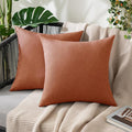 MIULEE Pack of 2 Decorative Outdoor Solid Waterproof Throw Pillow Covers Euro Sham Faux Linen Garden Farmhouse Cushion Cases for Summer Patio Tent Balcony Couch Sofa 26x26 Inch Rust