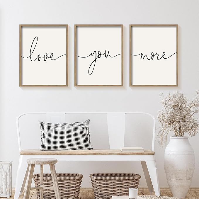 Heiple Love You More Sign Set of 3 Framed Above Bed Wall Decor Farmhouse Bedroom Decor Wood Art Rustic Master Bedroom Essentials Home Decoration (Brown, 11”x14”)