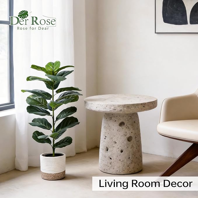 Der Rose 2 Pack 30" Artificial Fiddle Leaf Fig Tree with Warm LED Lights – Battery Powered, Mid-Size Fake Plants for Living Room, Bedroom, Entryway & Home Decor