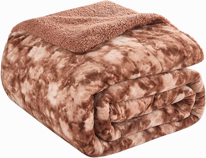CHOSHOME Sherpa Fleece Blanket- Thick Warm Blanket for Winter, Soft Fuzzy Plush Blanket for Bed, Couch, Travel (Tie Dye Brown, Oversized King 96" x 120")