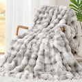 Touchat Luxury 1000GSM Rabbit Faux Fur Blanket, Super Heavy Warm Cozy Brown Blankets for Couch Bed Sofa, Ruched Plush Fuzzy Elegant Soft Reversible Mink Blanket Living Room Bedroom, 90" x 90"